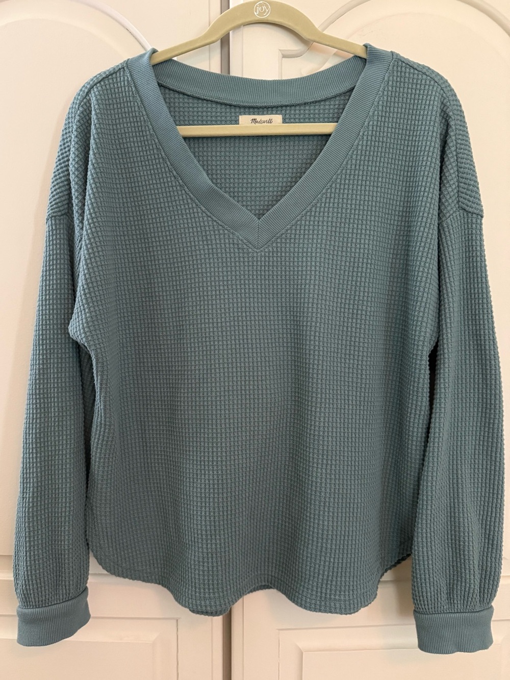 Madewell M Waffle Knit V Neck Long Sleeve Top Sweater Steely Blue NI071 - Picture 2 of 9